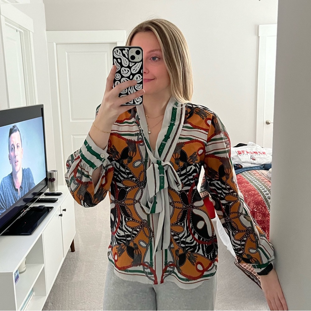 Patterned Long Sleeve Work Top